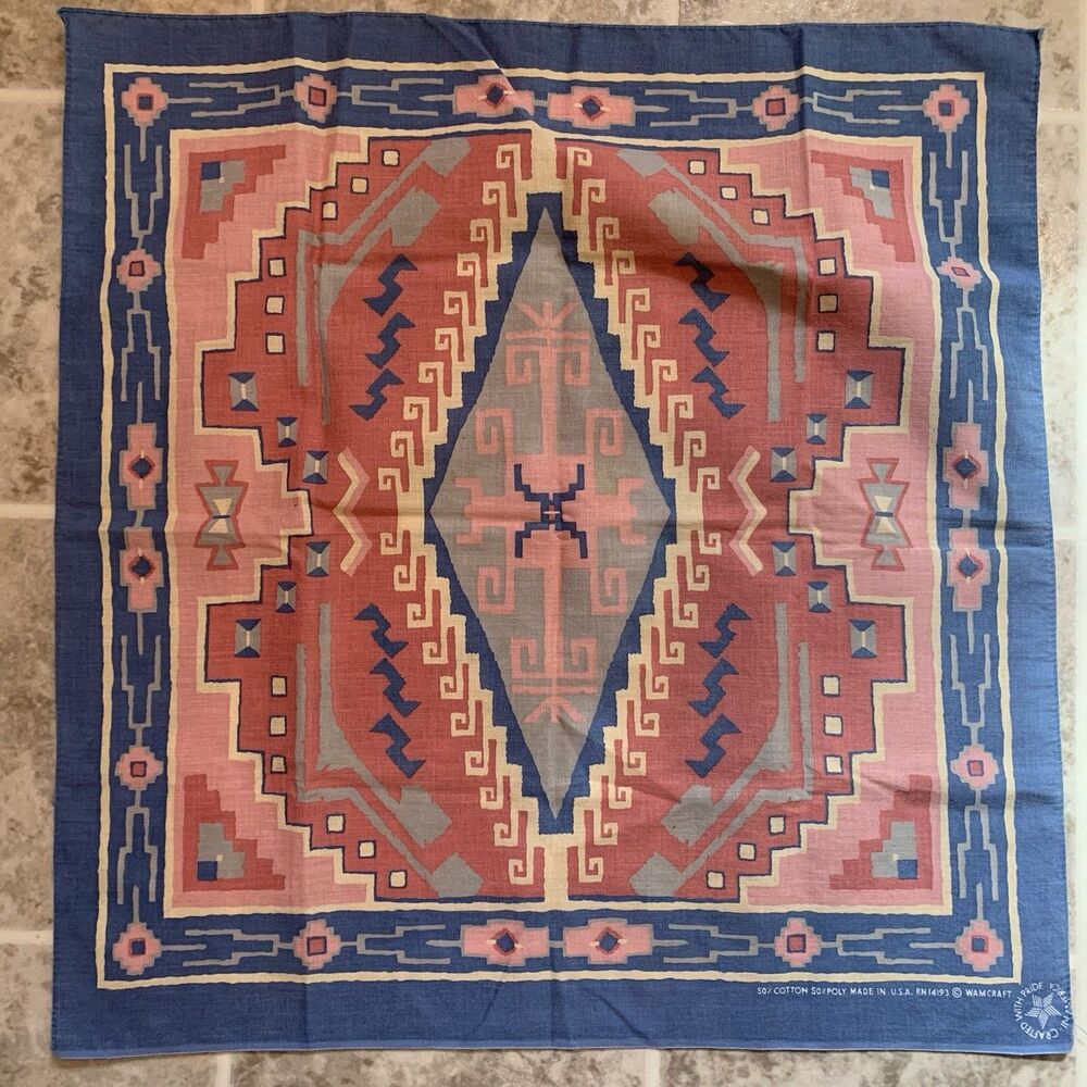 Vintage 90’s Cotton Poly Bandana Southwestern Tribal Pastel Wamcraft USA RN14193